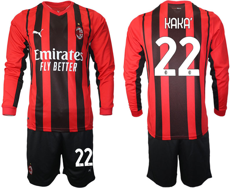 Men 2021-2022 Club Ac Milan home red Long Sleeve #22 Soccer Jersey->ac milan jersey->Soccer Club Jersey